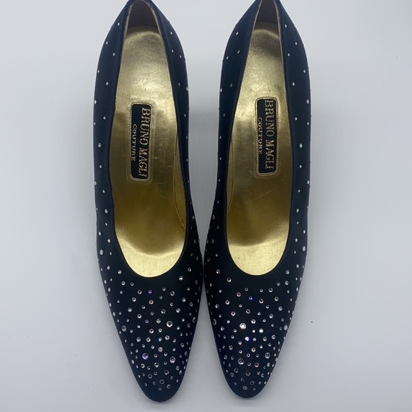 Bruno Magli Couture - Black Silky Heels With Beautiful Gem Embellished Size 8.5 - Picture 2 of 15